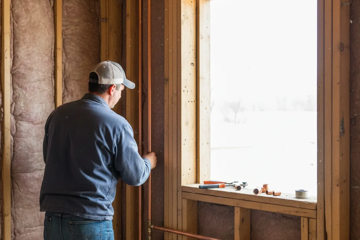 Licensed plumber running new copper supply lines in a Vermont home