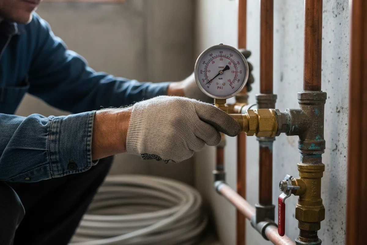 Pressure testing a repaired line during Water Line Repair in Vermont